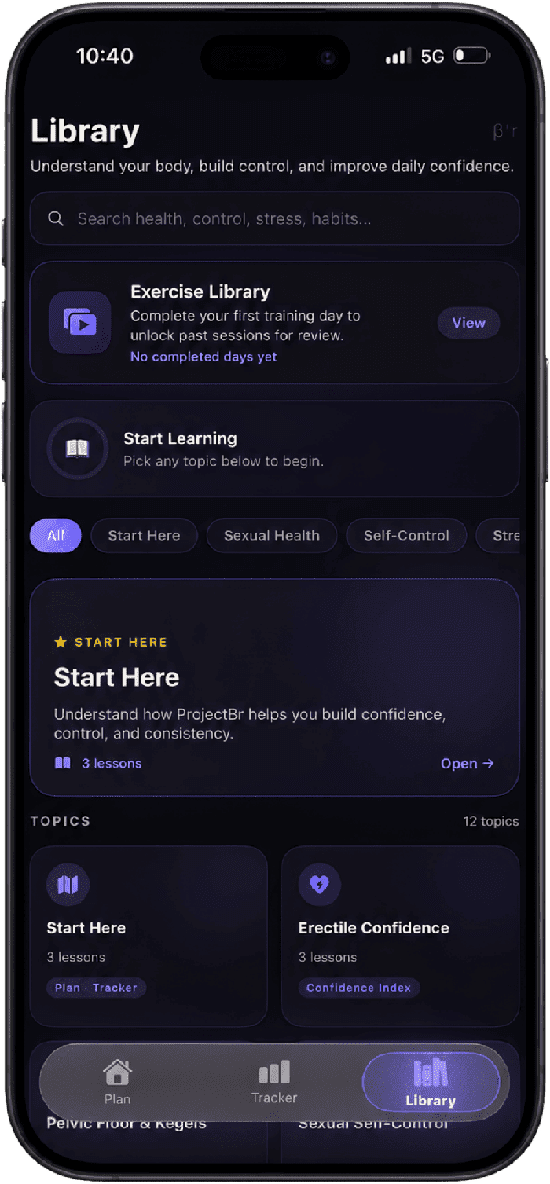 Project β'r Library screen — sexual health topics